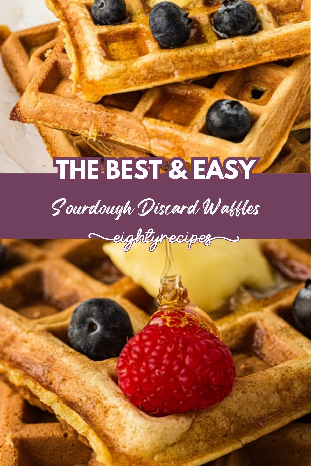 Sourdough discard waffles recipe pin for Pinterest