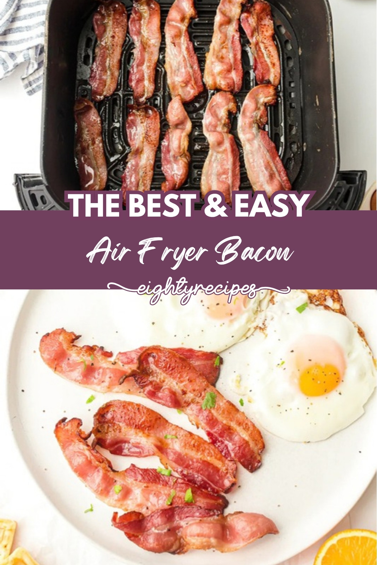 Air fryer bacon recipe pin for Pinterest