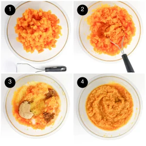 Steps 1 to 4 of the filling