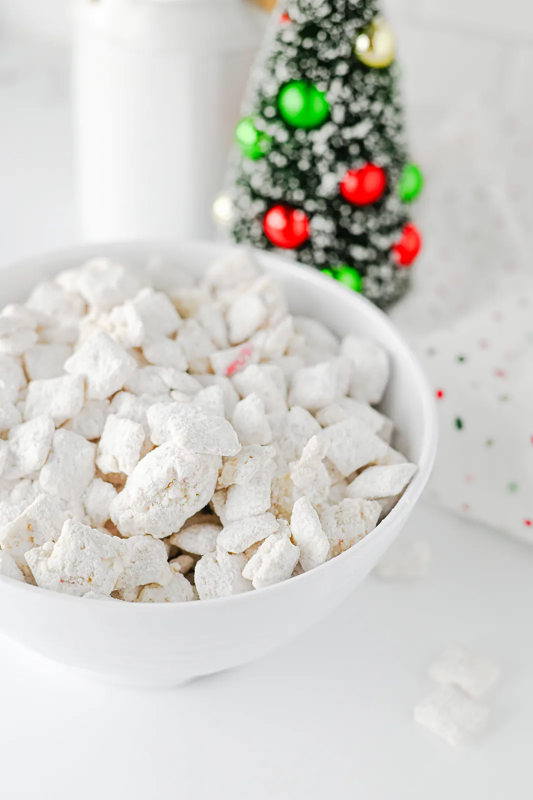 Powdered sugar cereal pieces up close