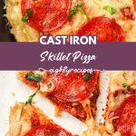 skillet pizza recipe pin for Pinterest