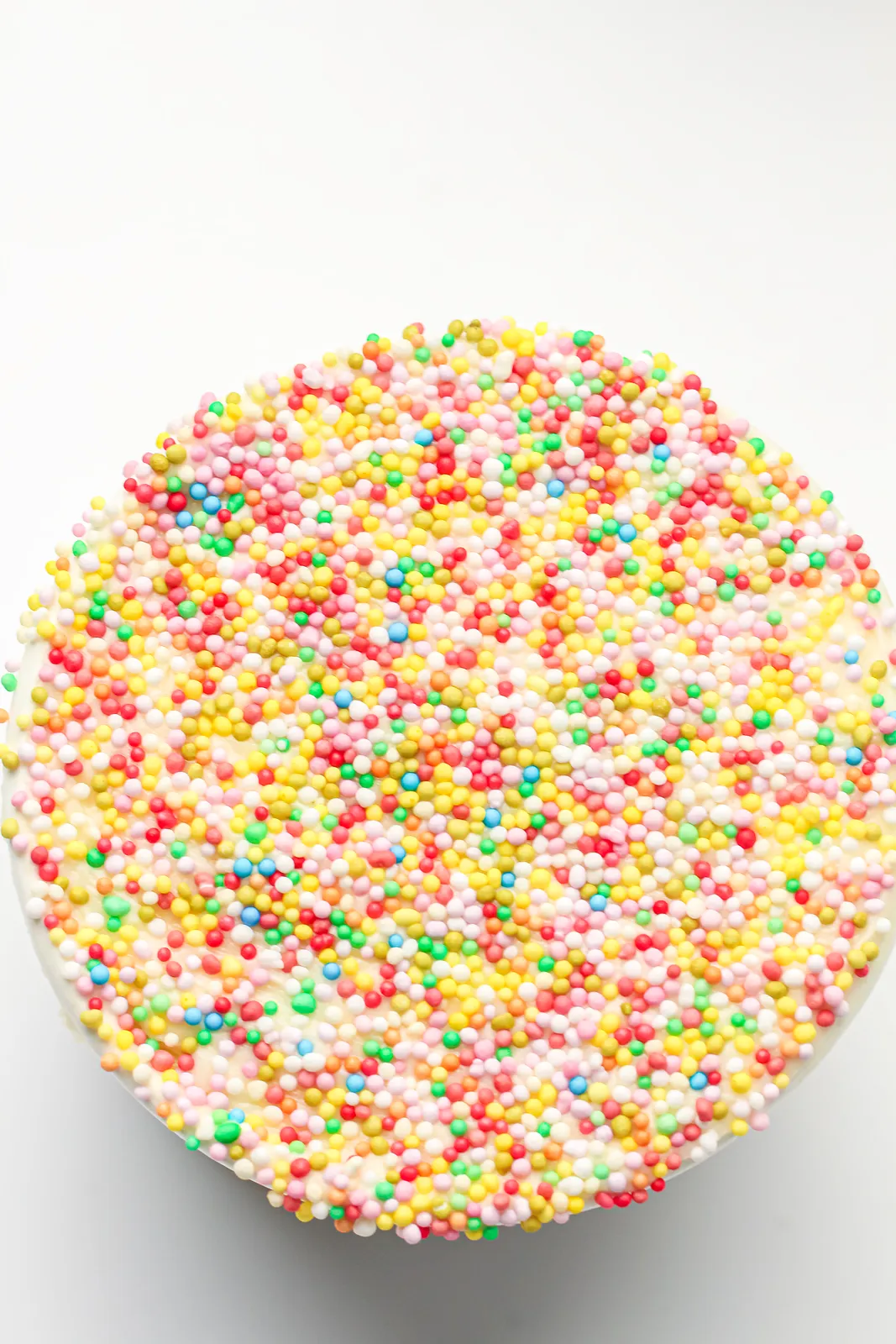 Rainbow nonpareils seen from directly above, packed edge to edge